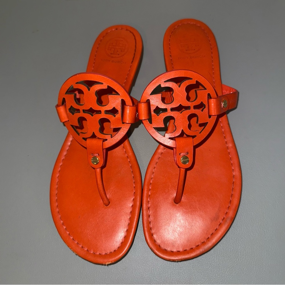 Tory Burch Leather Sandals Size 10 Orange